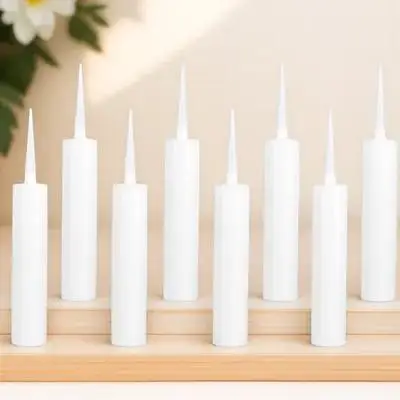 

8Pcs White Plastic Caulk Tubes Refillable Universal Sealant Tubes for Crack Sealing Kitchen Bathroom Door Window Use