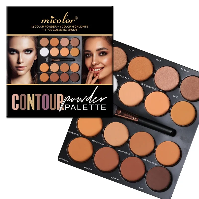 MICOLOR with Brush 16-color Contouring Palette Brighten Face Contour Trimming Concealer Color Water Proof Women\'s Cosmetics