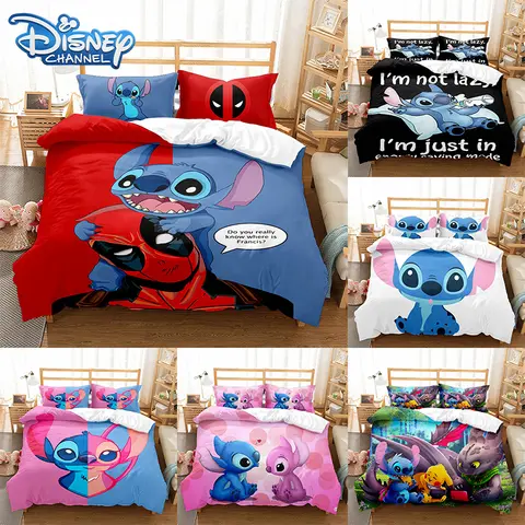 Disney Stitch Bedding Set Quilt Cover Anime Cartoon Ctitch Pillowcase Decor Bed Spead Bedroom Duvet Cover Bedding Suit Kids Gift