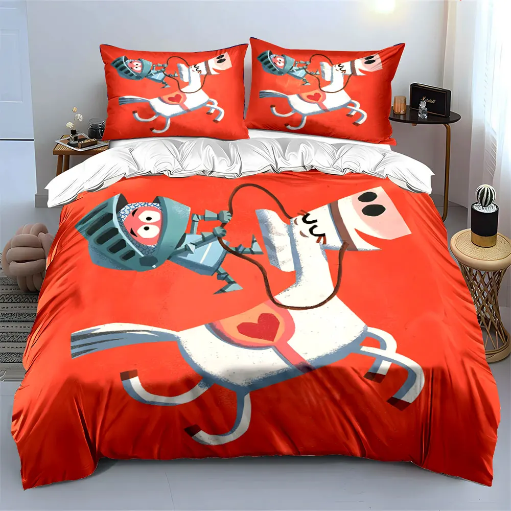 Cartoon Knight Riding a White Horse Print Soft Comfortable Duvet Cover Bedding Set Included 1*Duvet Cover  2*Pillowcases