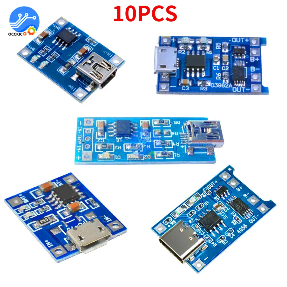 10pcs BMS 5V 1A 18650 Lithium Battery Charger Board power bank kit Micro USB Power Charging Protection for powerbank case