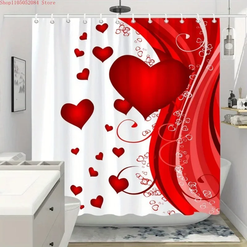 1pc heart shaped valentine s day shower curtain   -   With Hooks Waterproof Mildew Proof Easy Install Washable
