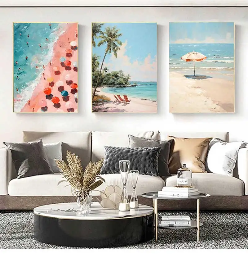 Rahmenloses 1-teiliges Vintage-Strand-Wandbild Strandurlaub Sommer Seelandschaft Poster Leinwanddruck Urlaub Zuhause Zimmer Hotel Deko