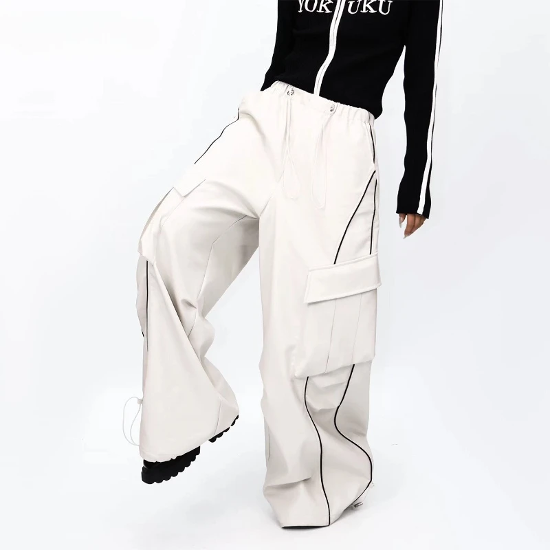 French Retro Design Wide-Leg Women's Leather Pants 2025 Autumn New Loose Slimming Versatile Floor-Length Casual Trousers Ladies