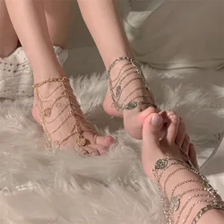 Retro Exotic Coins Cross Chain Charm Anklet for Women Boho Ethnic Summer Beach Party Feet Chain Female Dance Jewelry Accessories
