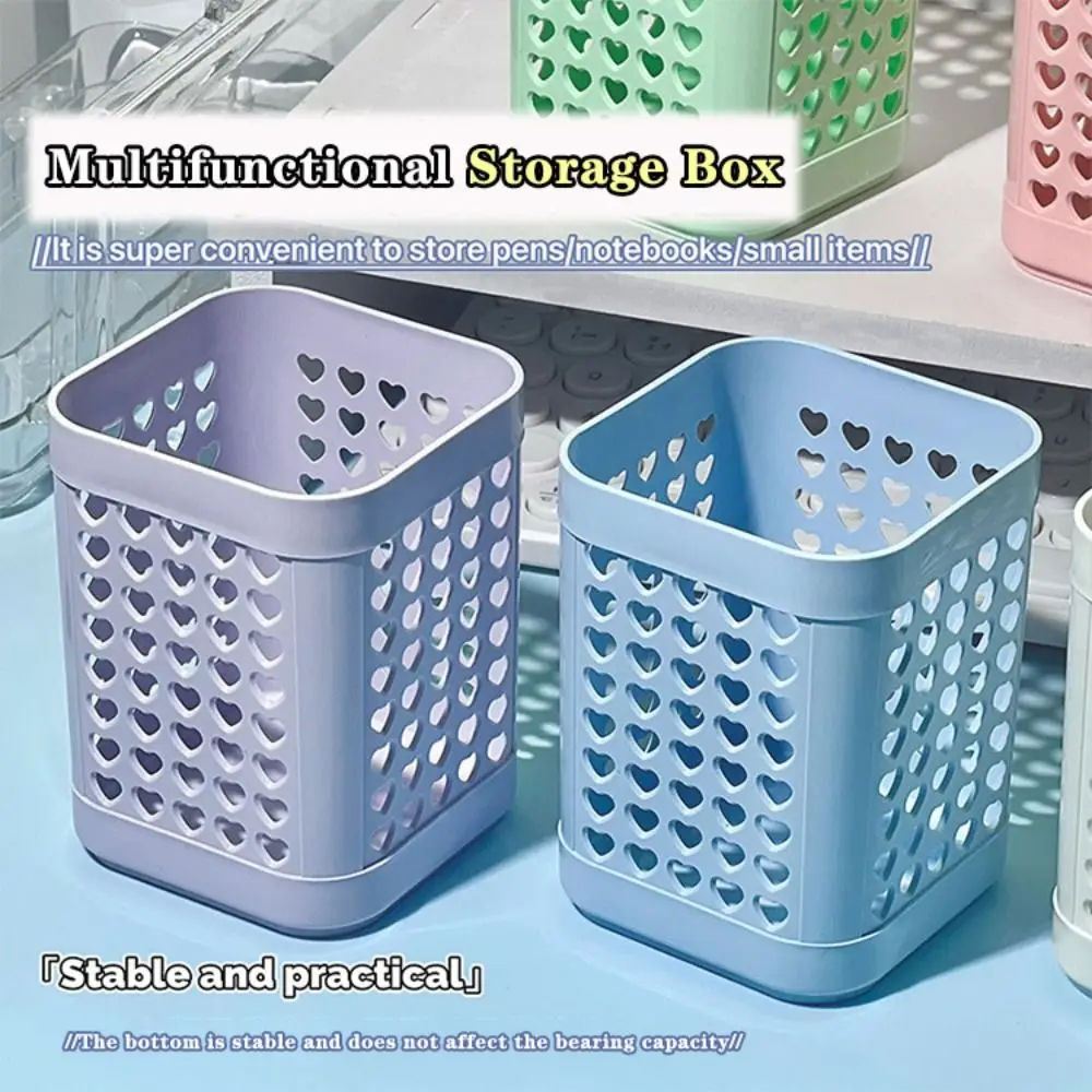 High Quality Plastic Pen Holder Hollow-out Pattern Large Capacity Desk Organizer Square Stationery Holder School