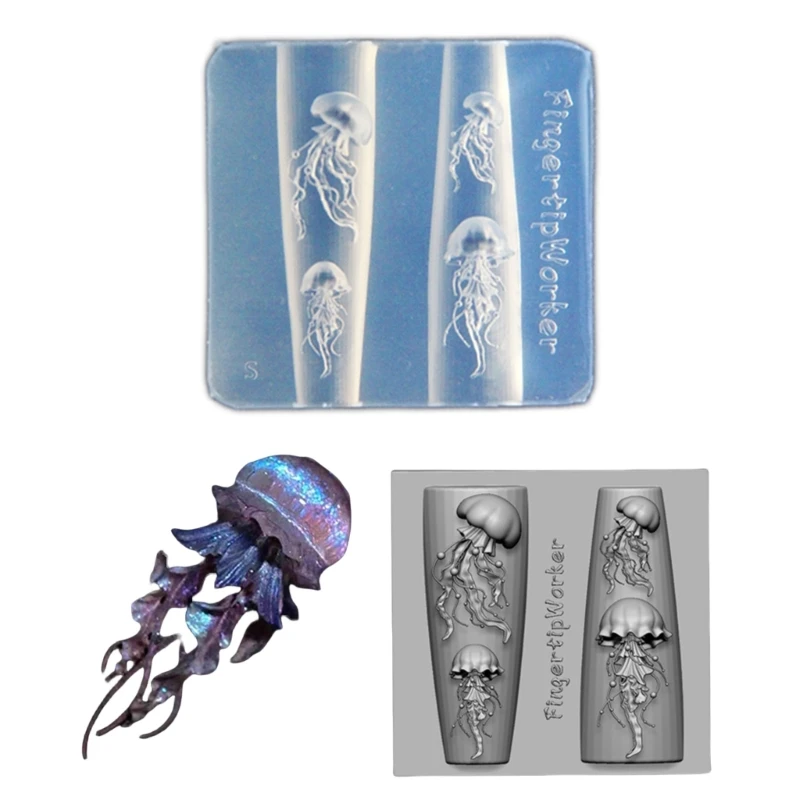 Flexible Stamping Mold Jellyfish Manicure Mould for Nail Art Enthusiasts X3UD