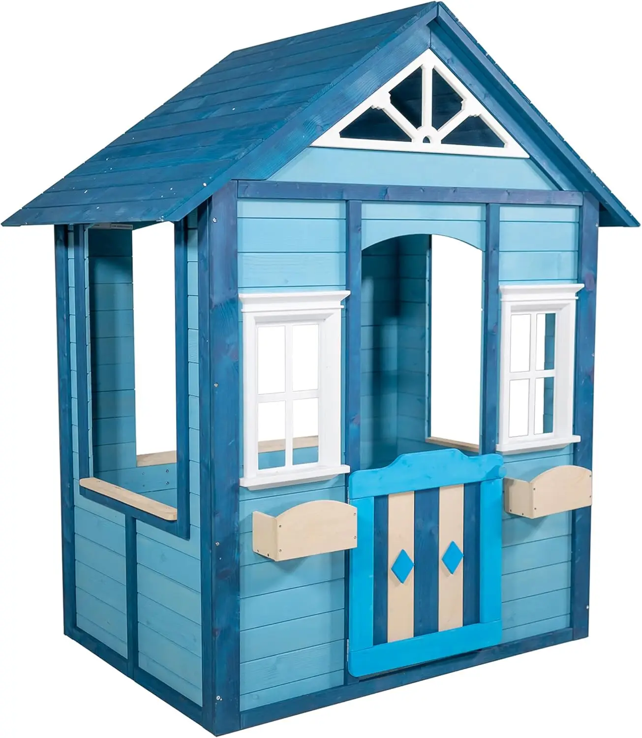 Woodbridge Wooden Outdoor Backyard Playhouse With Flower Boxes, Blue