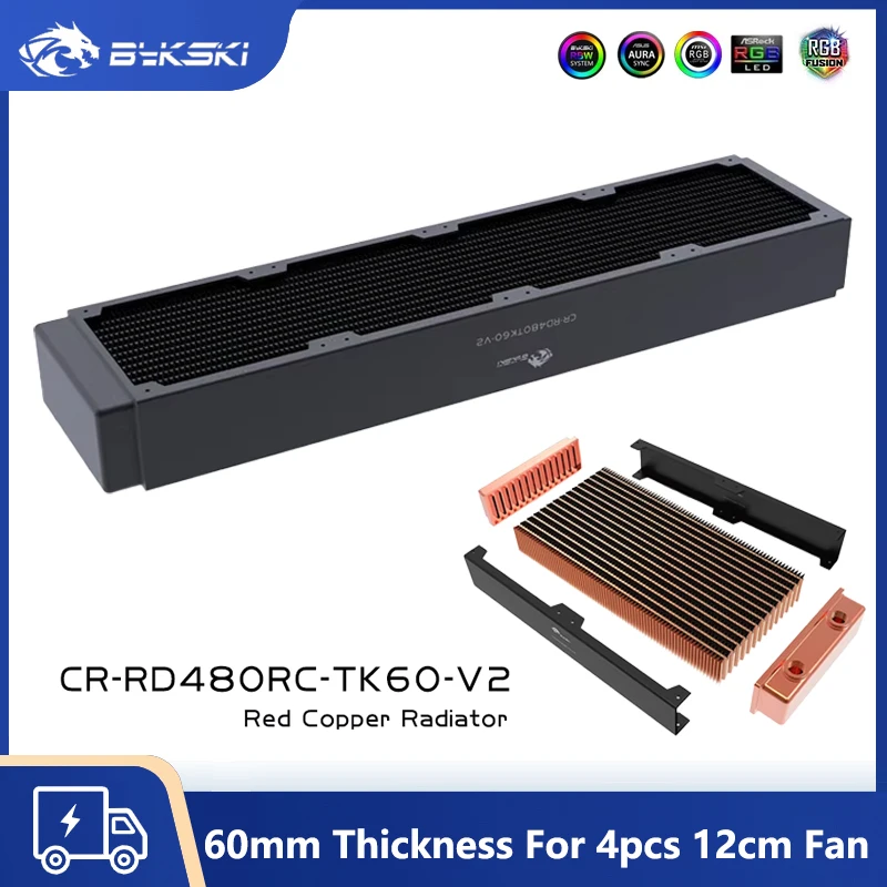 

Bykski 480 мм радиатор с водяным охлаждением, медь, рассеивание тепла, толщина 60 мм для 4 шт., 12 см вентилятор-кулер, CR-RD480RC-TK60-V2