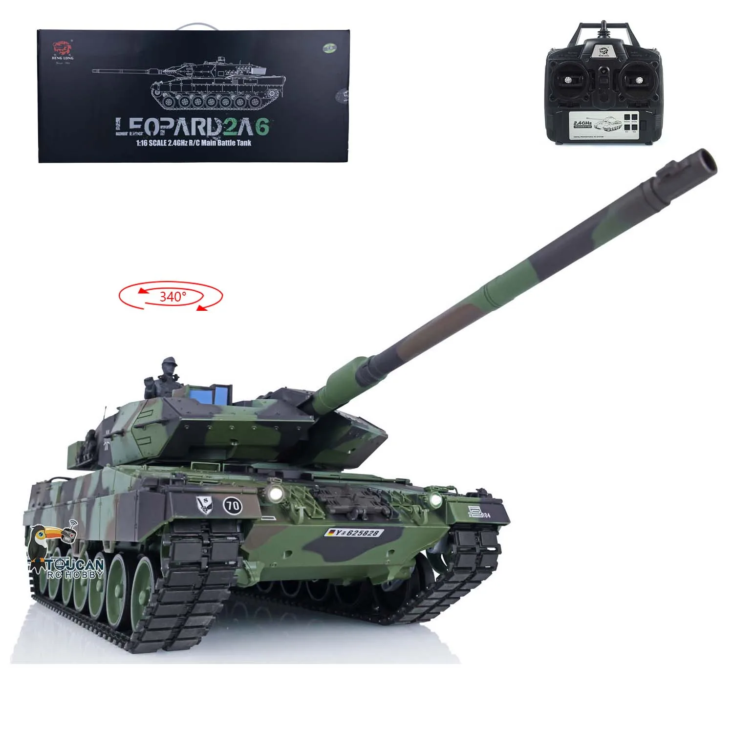 Heng Long 1/16 RC Tank Leopard2A6 7.0 3889 Commander Mirino panoramico rotante Pronto per correre le auto TH21230