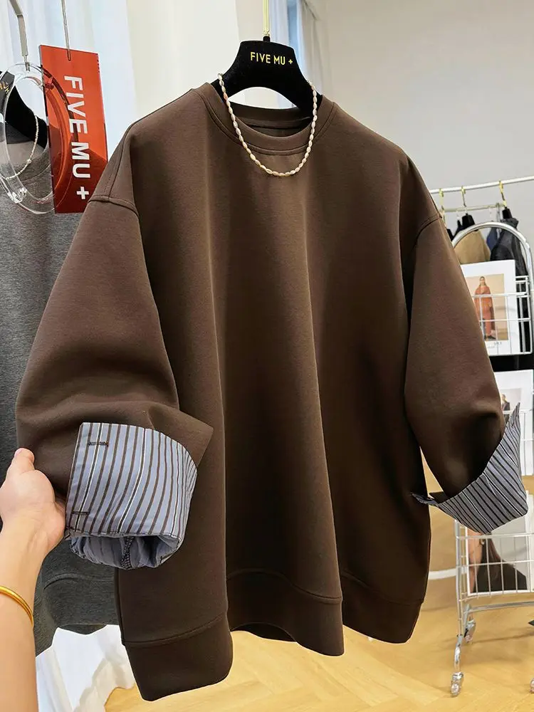 ماتاكاوا هوديس النساء بلايز وهمية 2 قطعة المشارب ربيع الخريف بلوزات الكورية موضة فضفاضة بسيطة شيك سوداديراس موهير