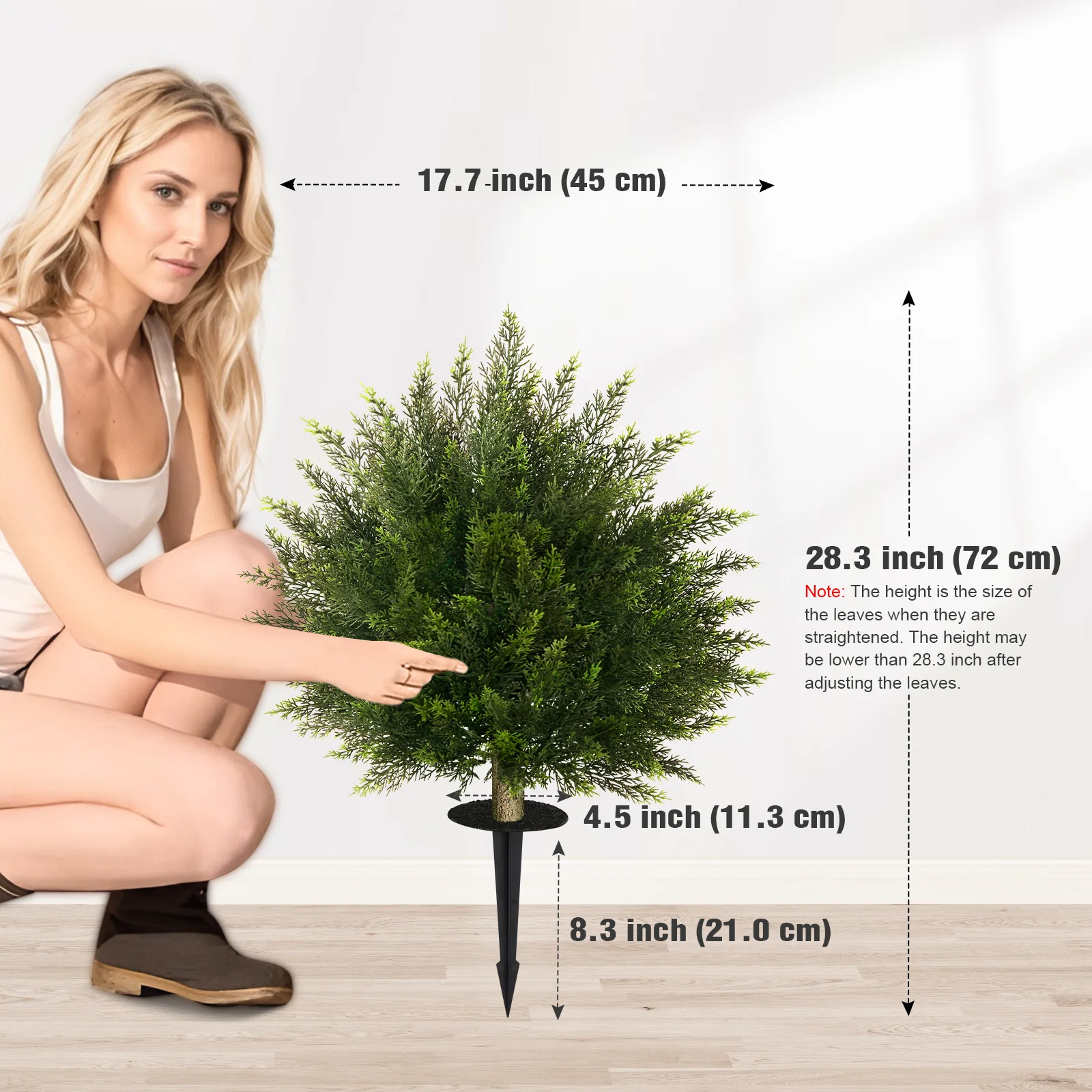 2 Pack Artificial Cedar Cypress Boxwood Round Topiary Plants, 50cm Faux In-Ground Shrubs for Garden, Front Porch, Courtyard, Staircase and Outdoor Decor