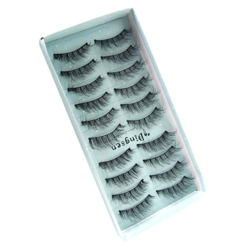 DINGSEN 10 Pairs 3D Mink Lashes Natural Faux False Eyelashes Customized Fluffy Soft Wispy Volume Cross Reusable Makeup Hot Sale