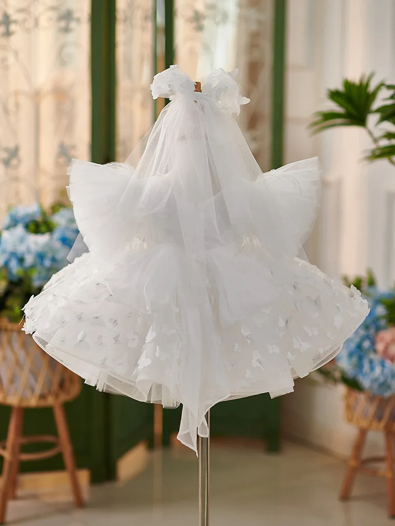 Mvozein Ivory Baby Girl Dress Puffy Flower Girl Dresses Elegant Wedding Party Dress Short V-Neck Princess Dress First Communion