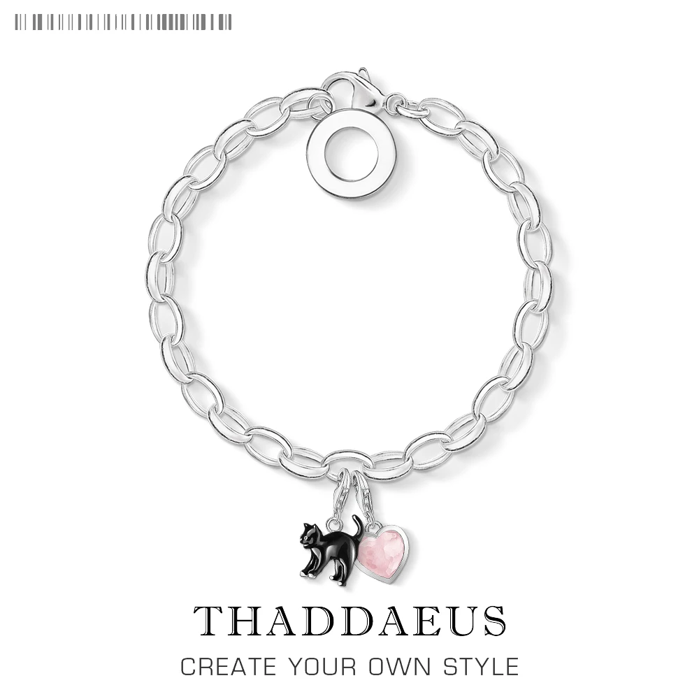 

Black Cat & Pink Heart Charm Bracelet,Europe Jewelry Gift For Women,2020 Spring New Cute Link Chain Jewelry