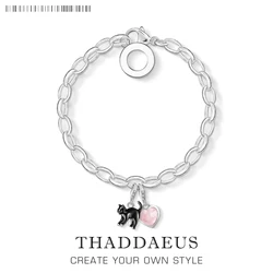 Black Cat & Pink Heart Charm Bracelet,Europe Jewelry  Gift For Women,2020 Spring New Cute Link Chain Jewelry