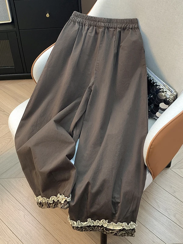 레트로 일본 스타일 하이웨이스트 와이드 레그 팬츠 여성 여름 다용도 루즈핏 캐주얼 스플라이싱 나인 포인트 스트레이트 컷 바지