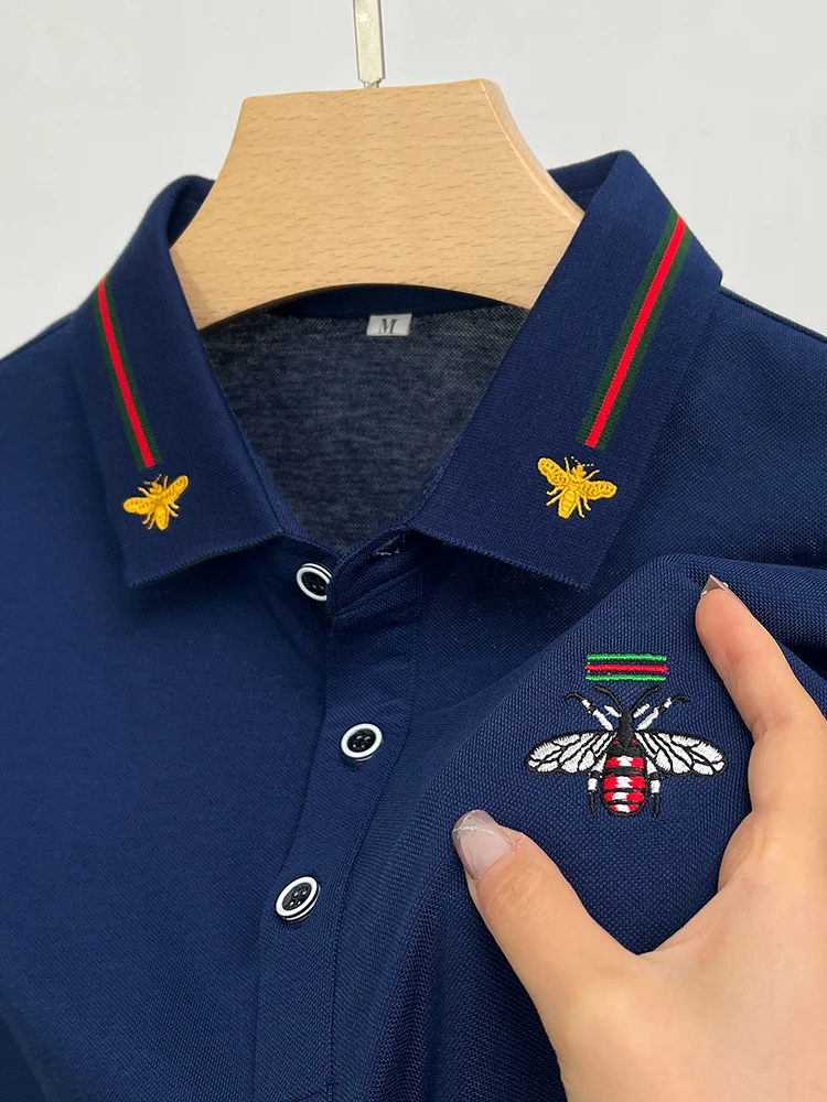 Design Markenqualität Herren Poloshirt mit Kragen und Bienen-Stickerei Kurzärmliges Neues Sommer-T-Shirt Business Klassische Mode Trend Herrenbekleidung – Detail 8