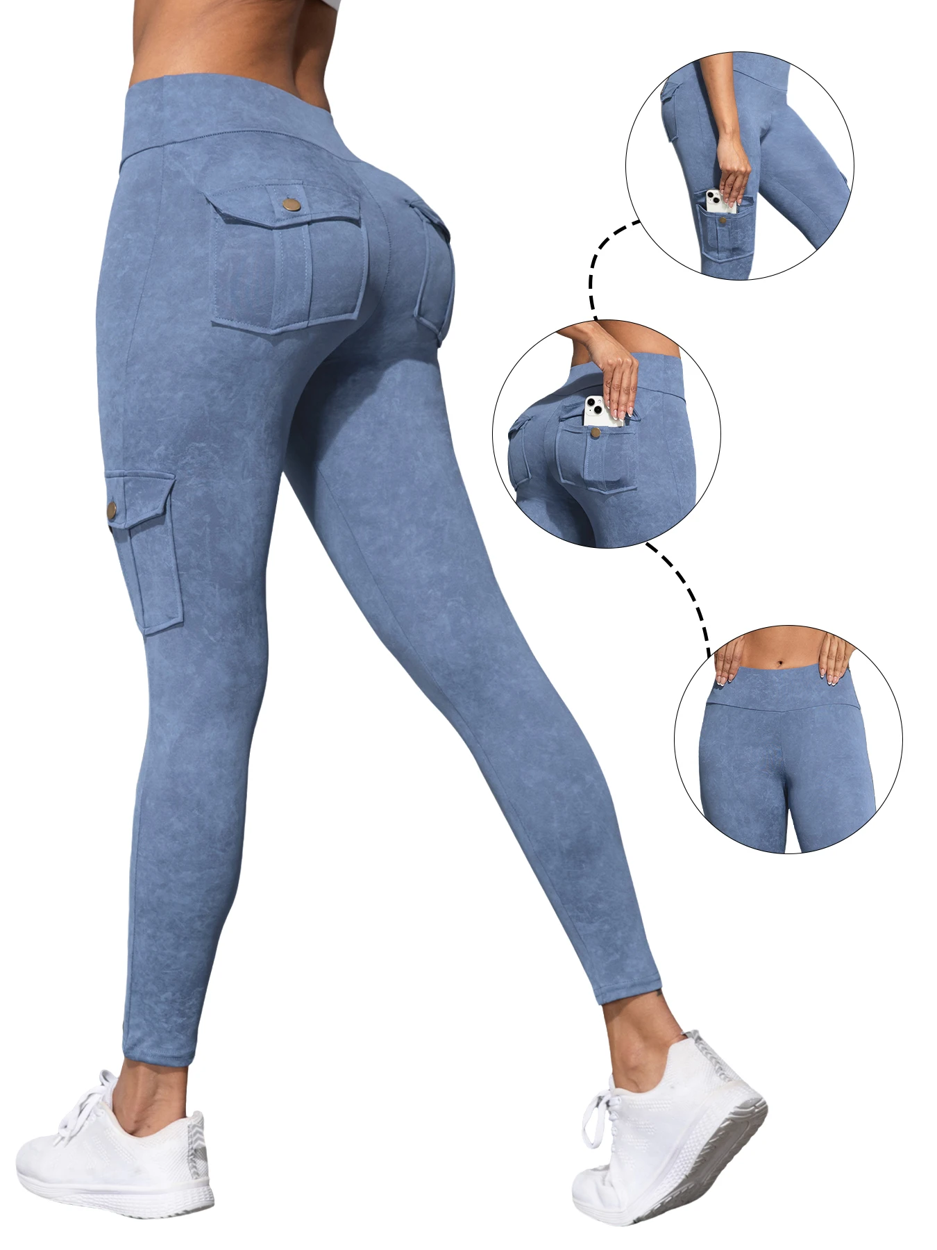 1/3 PCS Washed Print Work Pocket Women Leggings Elastic Butt Lifting Fitness Tights 2025 New Athletic Pants Fashion Streetwear