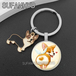 Cute Corgi Keychain Crystal Dog Key Ring Lovely Puppy Keychains for Animal Lovers Women Fashion Bag Pendants