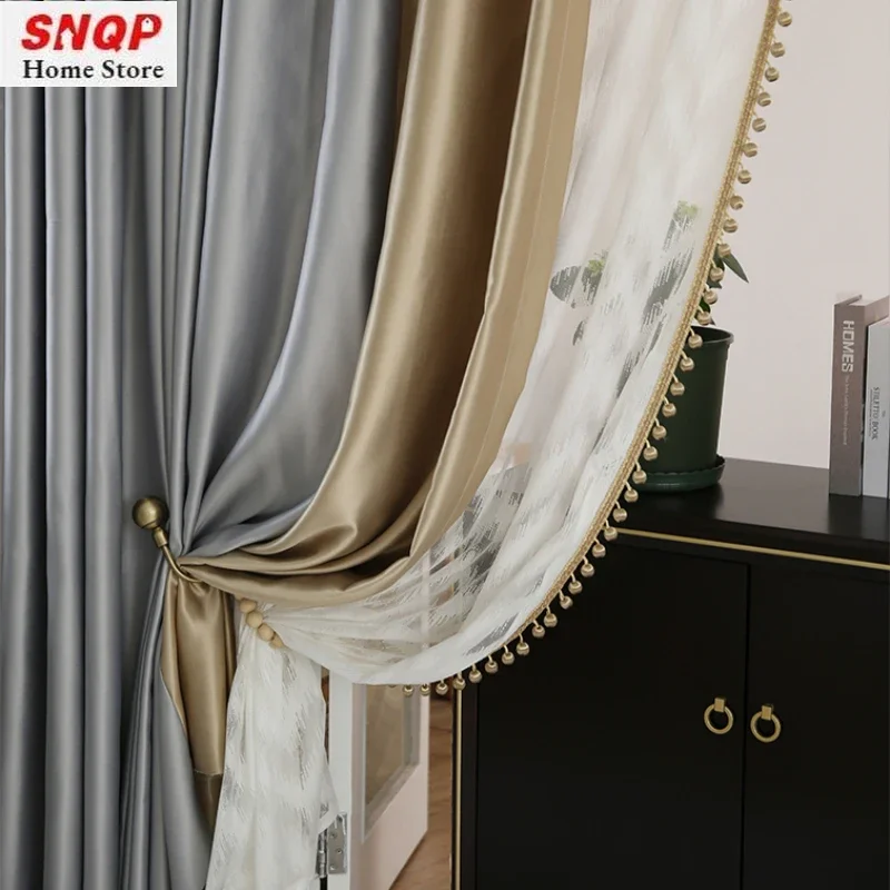 

Light Luxury Splicing Simple Smooth Curtains for Living Room Hall Study Bedroom Dining Ripple Nordic Tulle Custom Size Grace