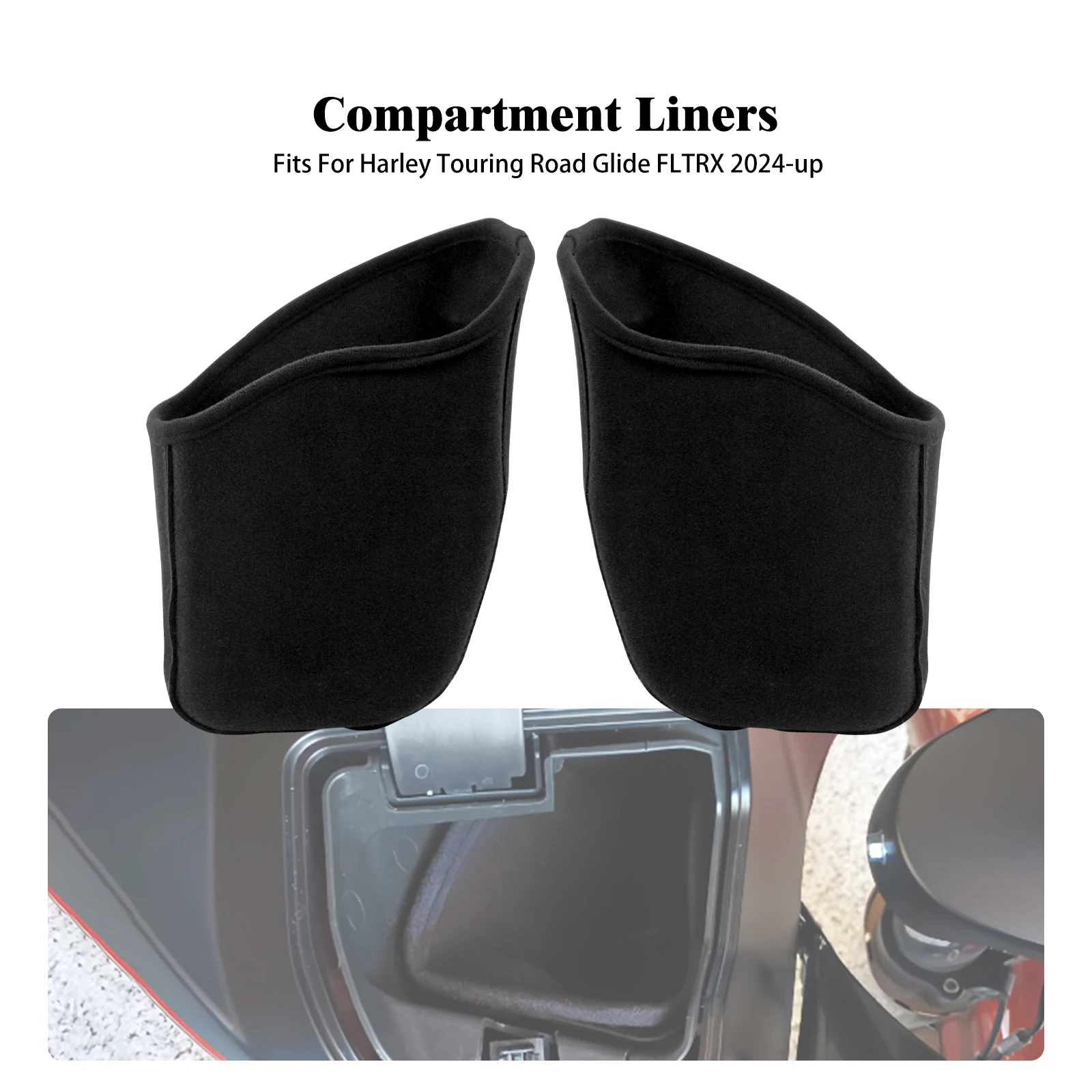 

2PCS Motorcycle Compartment Liners For Harley Touring Road Glide FLTRX 2024-Up FLTRXSE 2023 Black Glove Tool Box Inner Liners