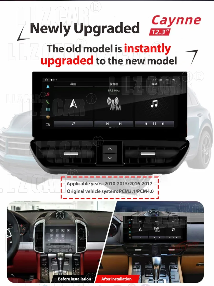 12.3 Inch LHD RHD Android 14 Screen Car Radio For Porsche Cayenne 2010-2017 CarPlay Auto Multimedia Stereo Player GPS Head Unit