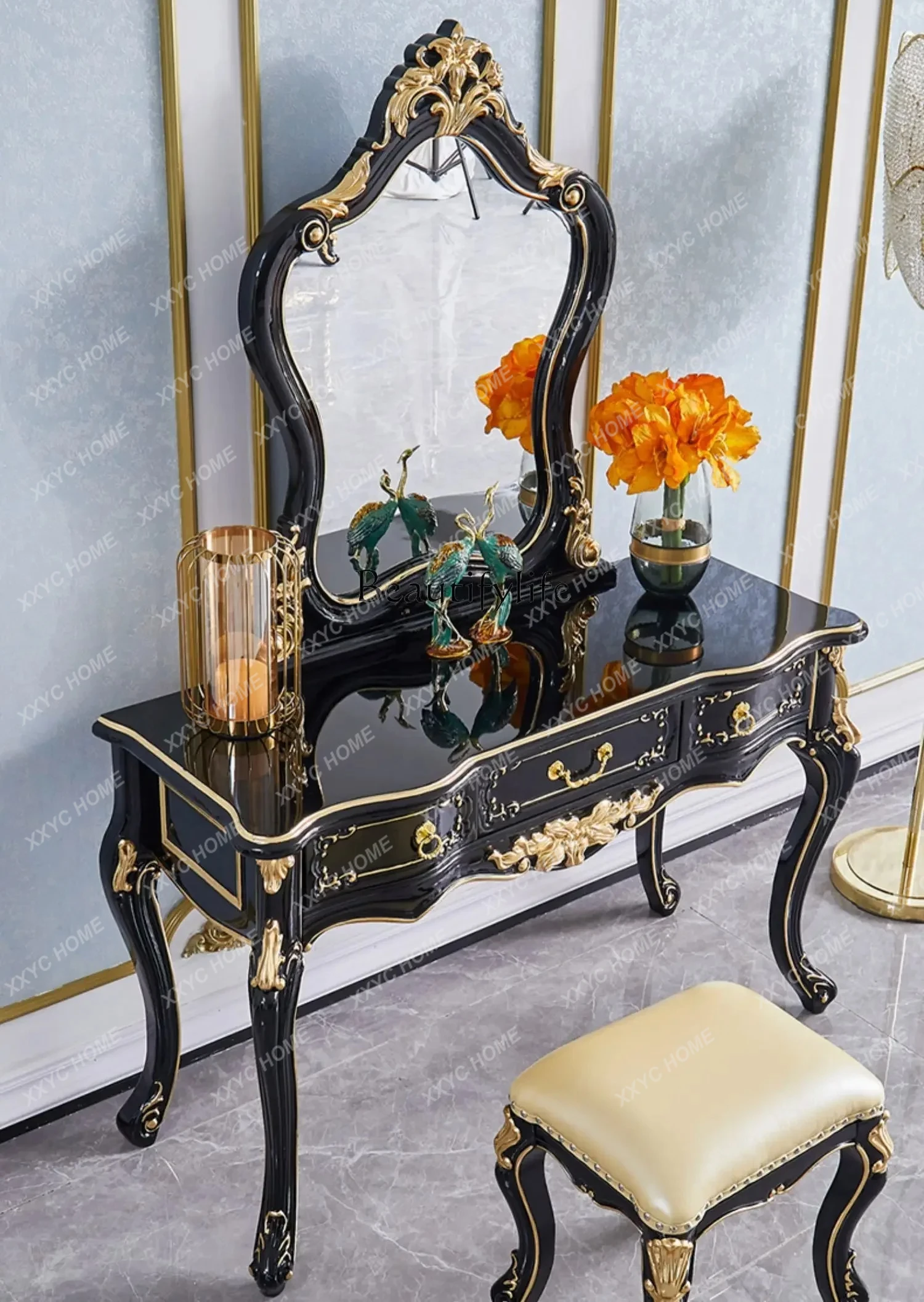 

dresser villa luxury solid wood carving flower casual gold painting