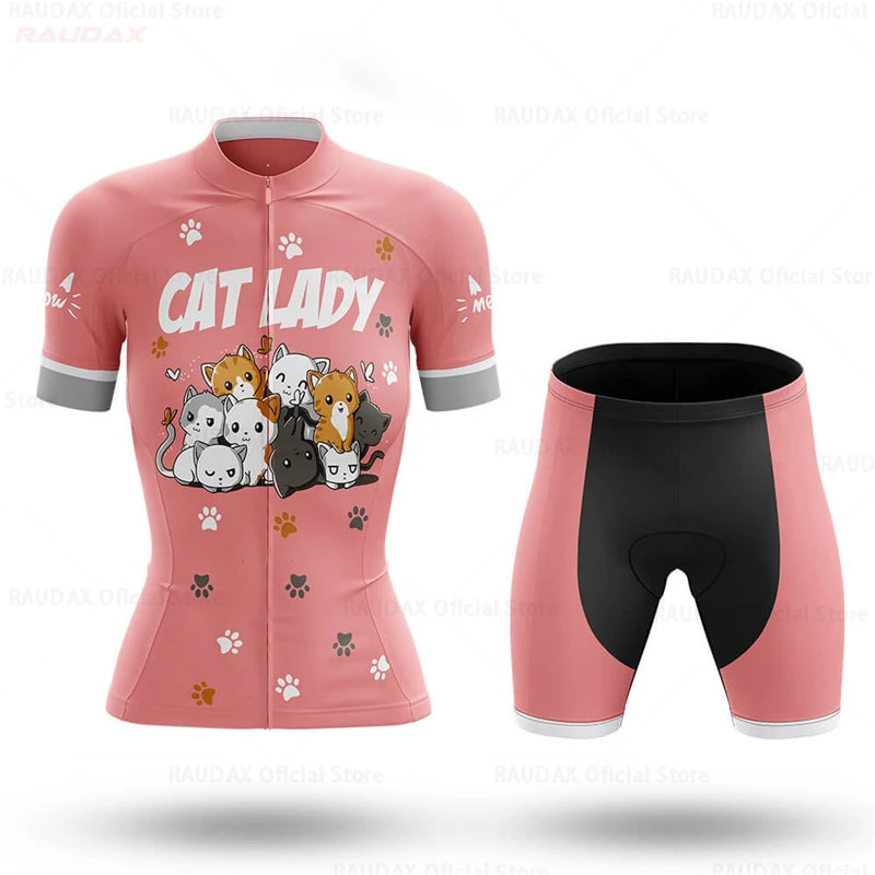 2023 WOMEN Cycling Jersey Set Funny Cartoon Cat Bike Clothes Summer Bicycle Clothing Cycling Set Maillot Conjunto Ropa Ciclismo