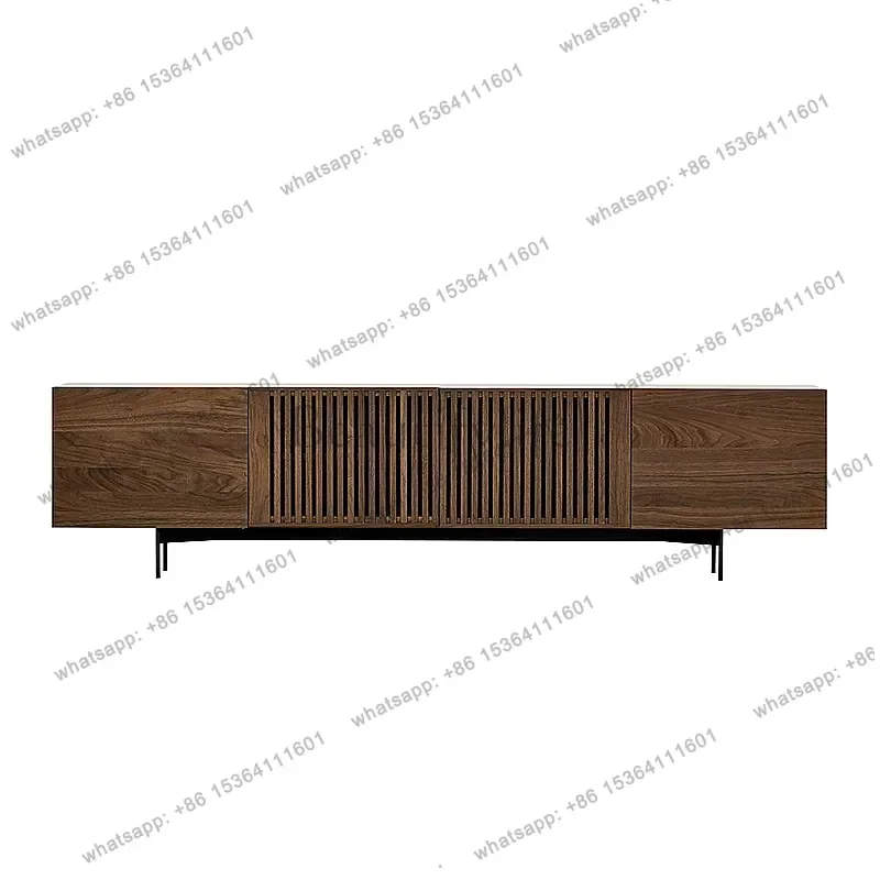 YJ  Modern Solid Wood TV Cabinet Japanese Style Simple Living Room Floor Storage Cabinet with Slatted Door