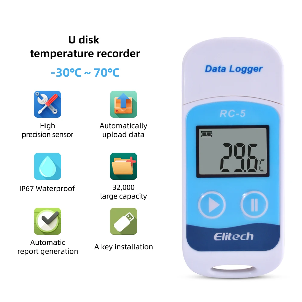 RC-5 High-precision Digital USB Temperature Data Logger for Warehouse Storage Refrigerated Transport Laboratory Etc