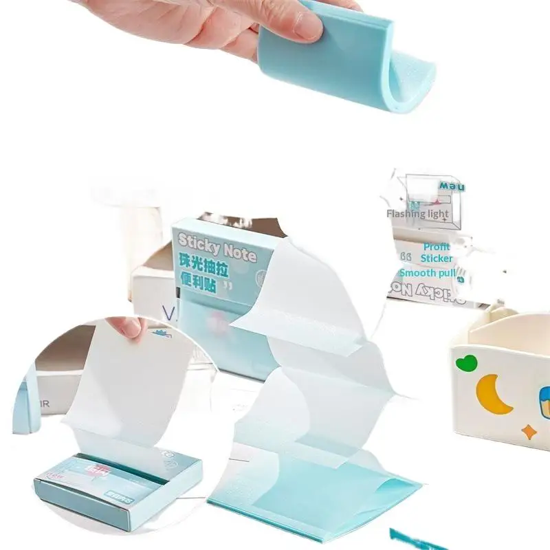 Transparent Pearlescent Sticky Notes No Text Blocking 100/200 Sheets Self-Adhesive Memo Pads for Office Work School Study Use