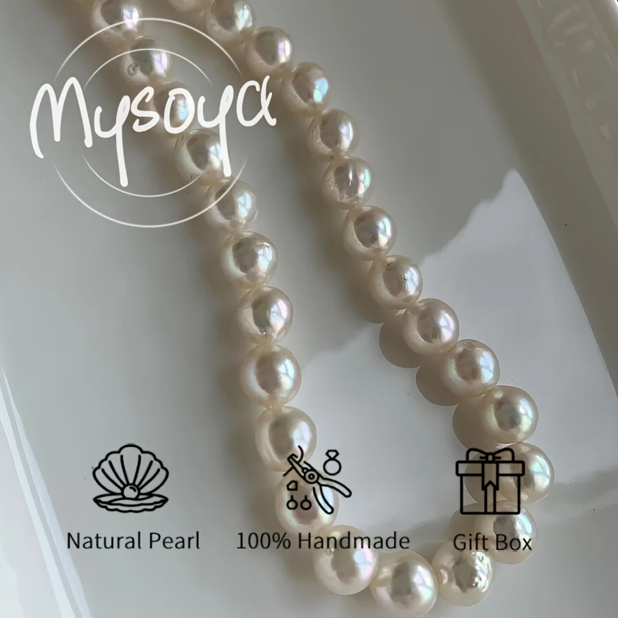 

Ожерелье из пресноводного жемчуга Mysoya White Ak, жемчужины 8-10 мм, в подарочной коробке для него/нее на дни рождения, свадьбы или День святого Валентина