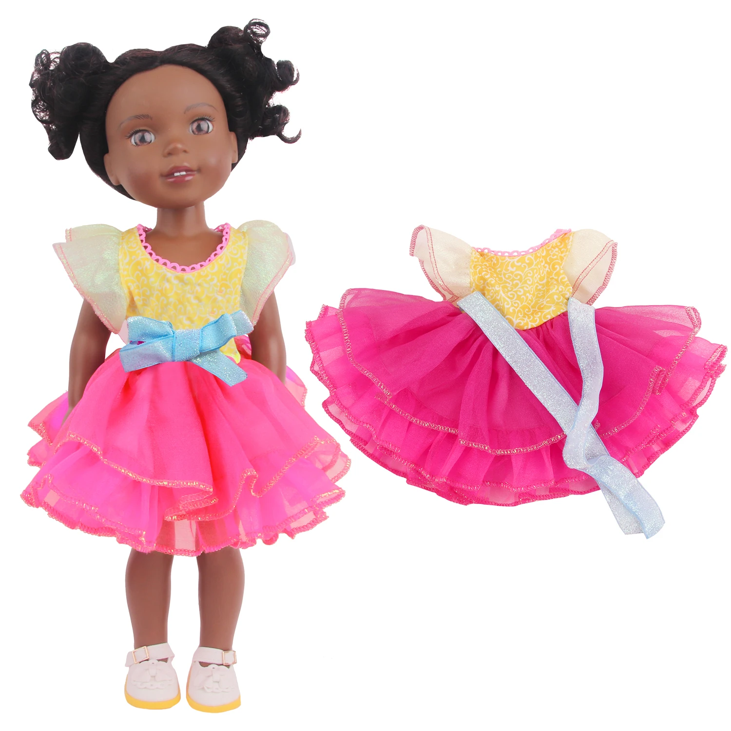 Cute 14" American Doll Clothes 4 Styles Pink Purple Princess Outfits + 3 Pairs 5CM Bow Shoes For 30-35cm Girl Nancy Girl Dolls