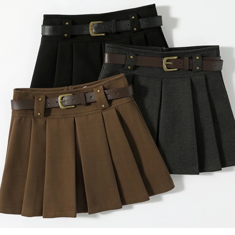 

Preppy Style Coffee Woolen Skirt for Women Autumn Winter 2025 Chic High-waisted Mini Skirt Female Korean Thick Outwear Faldas