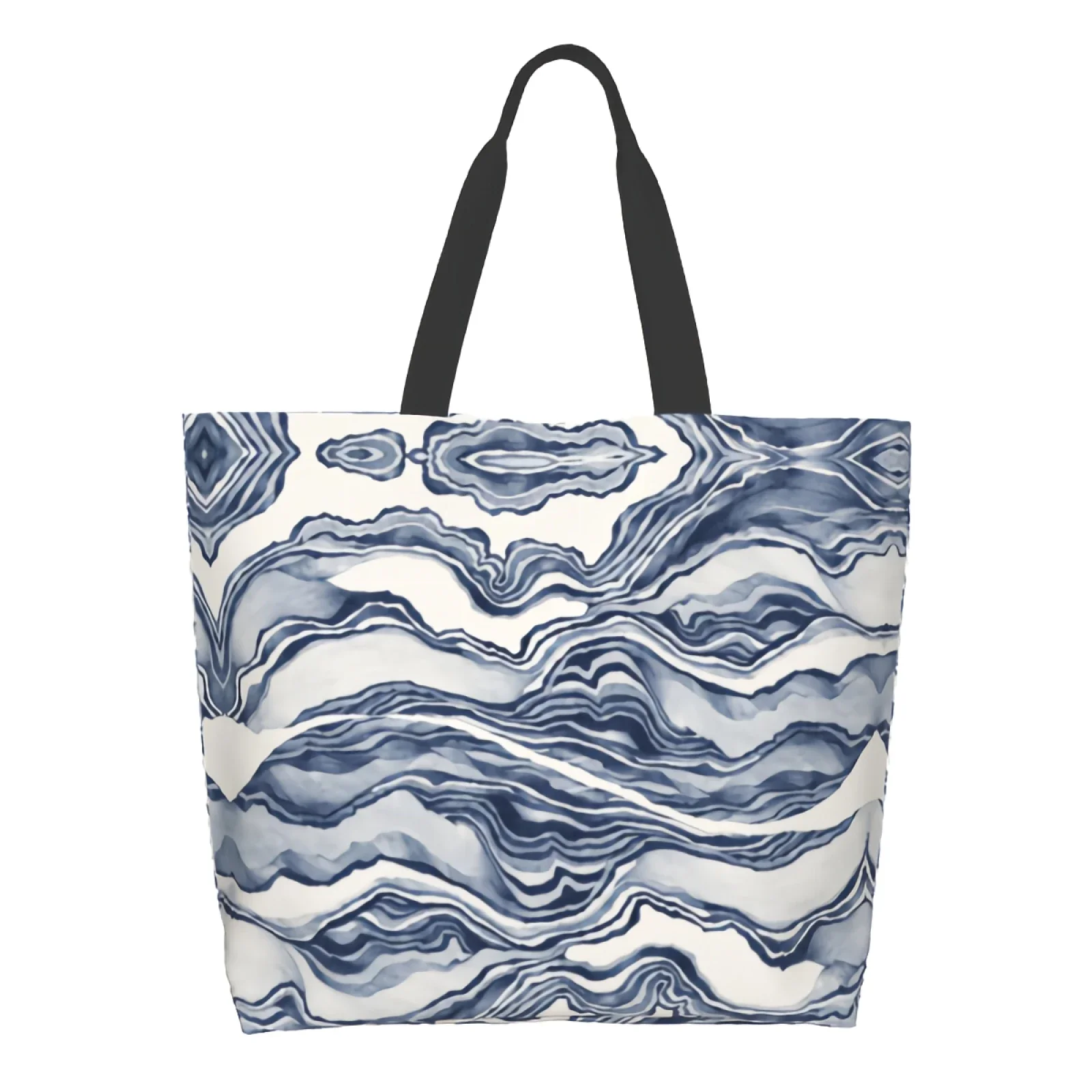 Blue Gray Art Abstract Ink Watercolor Marble Gallery Morden Canvas Tote Bag for Women Weekend Kitchen Grocery Bag