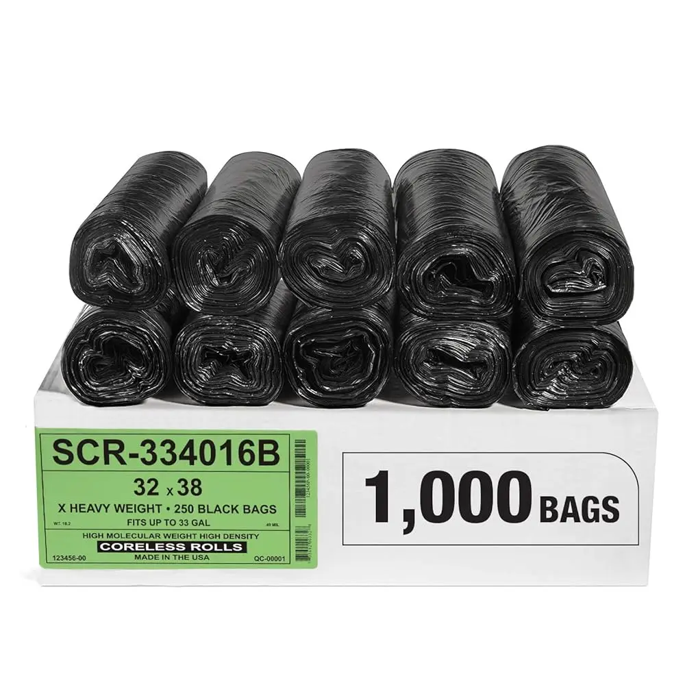 

Aluf Plastics 33 Gallon 16 Micron (eq) Black Trash Bags - 32\ x 38\ For Home, Office, & Bathroom (Pack of 1000)