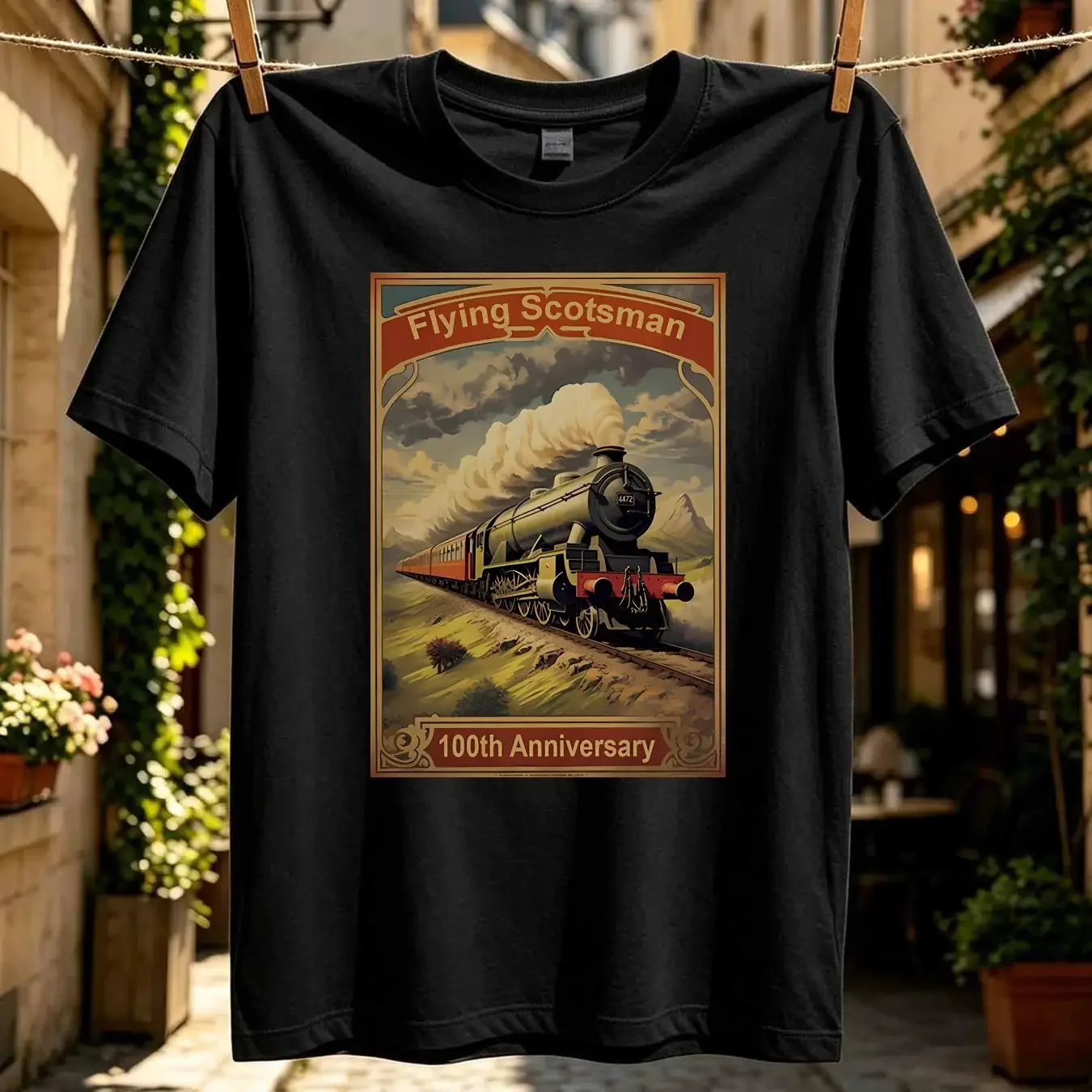 washed T Shirt Flying Scotsman Train 100th Anniversary Railway Steam Engine long or short sleeves vintage Washed Stretched