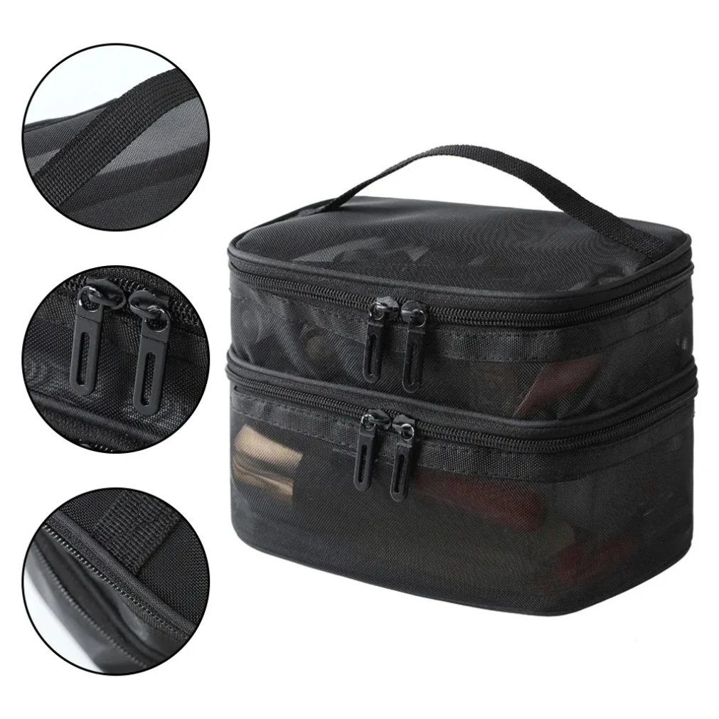 

Double Layer Mesh Makeup Bag, Wash Bag, Women's Portable New Large Capacity Storage Bag, Cosmetics Storage Bag