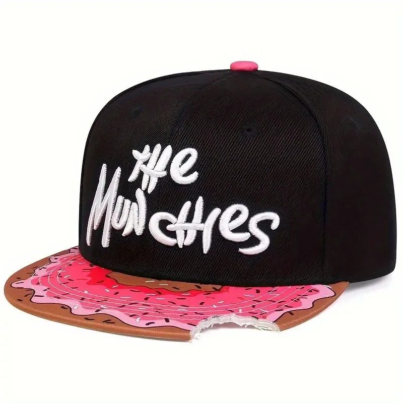 Cute Donut Drip Brim Snapback Cap, Graffiti Script Embroidery Flat Brim Hip Hop Hat 5 Designs for Men Women Streetwear