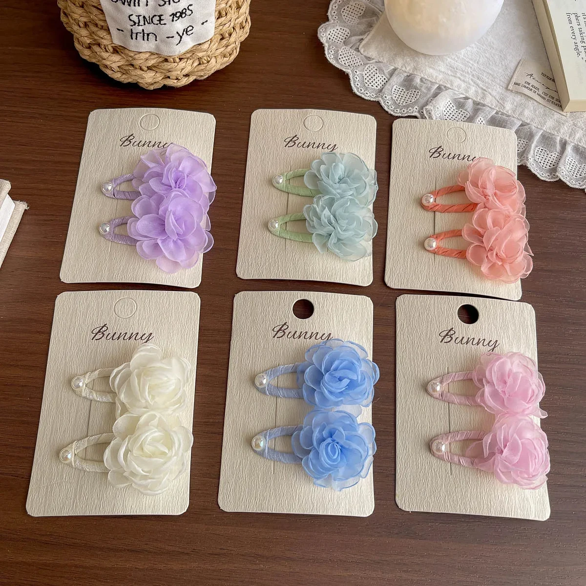Versatile Sweet Girl Hairpin Small Fresh Ponytail Spring New Mesh Flower Bb Clip Hair Band Rubber Band Hairpin