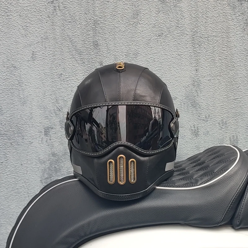 Casco retro ORZ, casco integral de fibra de vidrio, conductor de carreras caf é, carcasa ligera, casco de motocicleta, cuero retro