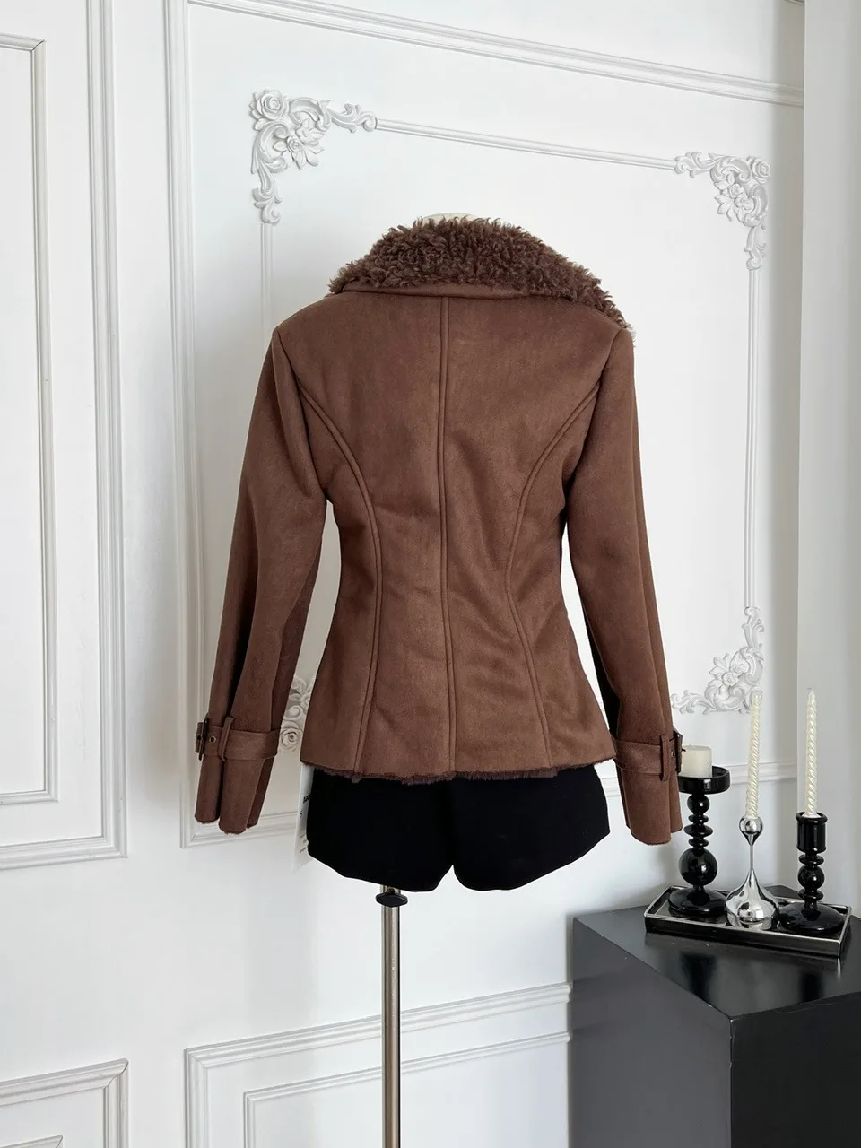 

Korean Sle Slim Fit Women's Fur Collar Jaet Retro Faion Winter New Arrival Trendy Top Polyester Fiber 00%