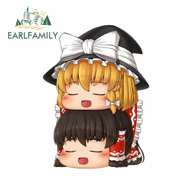 EARLFAMILY 13cm x 9.7cm Twin Girl Maid Peek Anime Car Stickers Chibi Sleeping RV Occlusion Scratch Decal Funny Windshield Decor