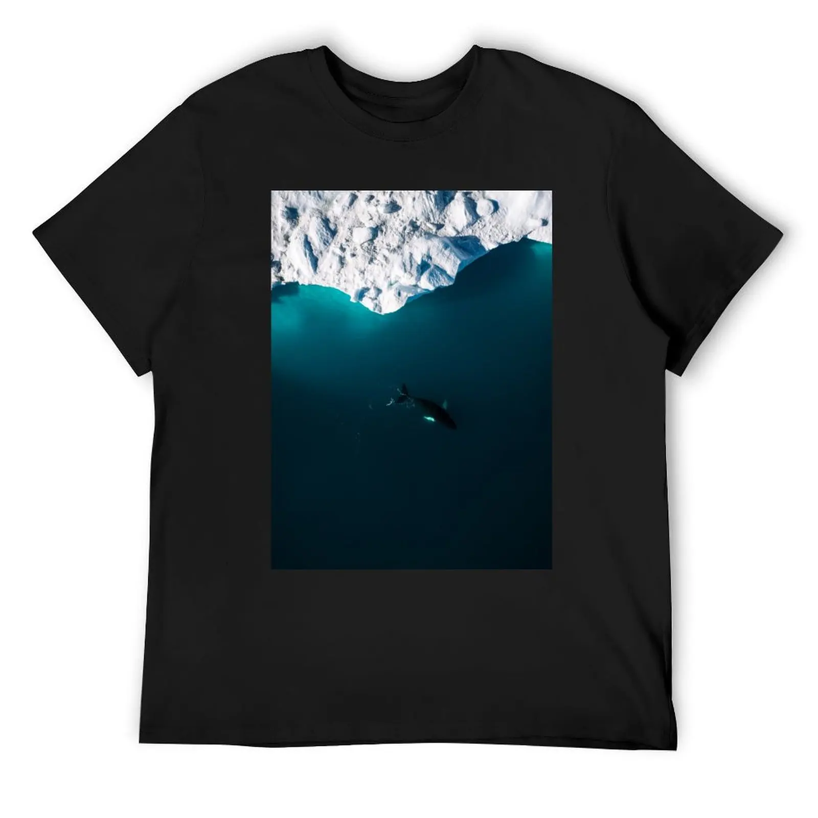 Aerial of a lone Humpback whale in front of an iceberg in Greenland T-Shirt