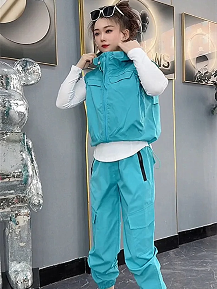 

Candy colored hooded vest set for women 2025 new spring and summer horse clip casual sports pants trendy two-piece set