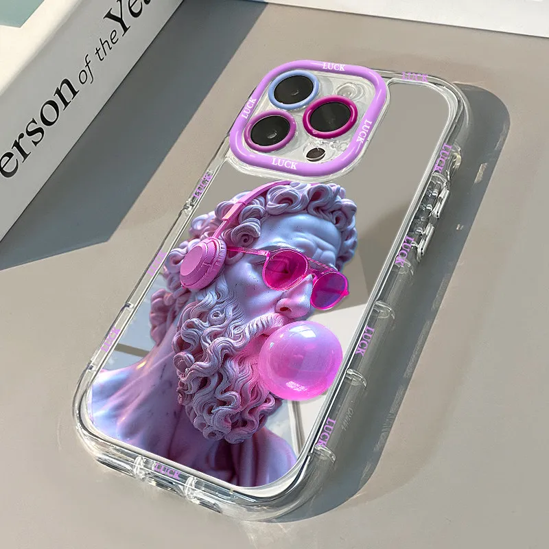 Fashion Character Blowing Purple Bubble Mirror Phone Case For iPhone 17 Air 16 15 14 13 12 11 Pro X XS XR 7 8 Plus 16E Y2K Cover