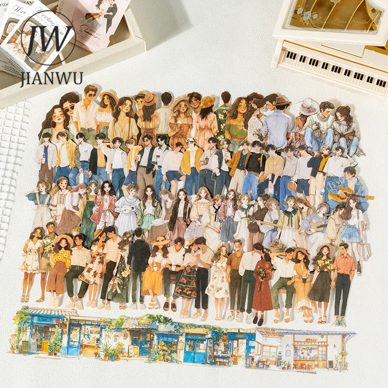 

JIANWU Love Guide Series Vintage Character Street Landscape Material Collage Sticker Creative DIY Journal Scrapbook Stationery