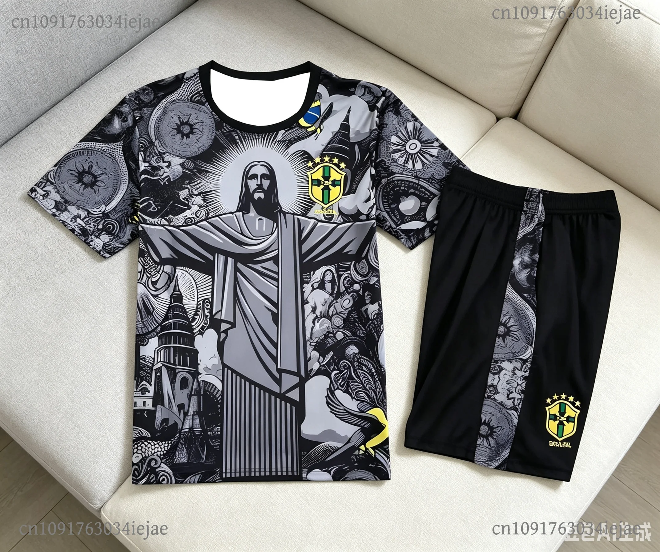 2026 Streetwear 2-teiliges Set für Erwachsene und Kinder Brasilien Christus der Erlöser Kurzarm-T-Shirt Shorts Sommer Fußball-Trainingsanzug – Detail 5