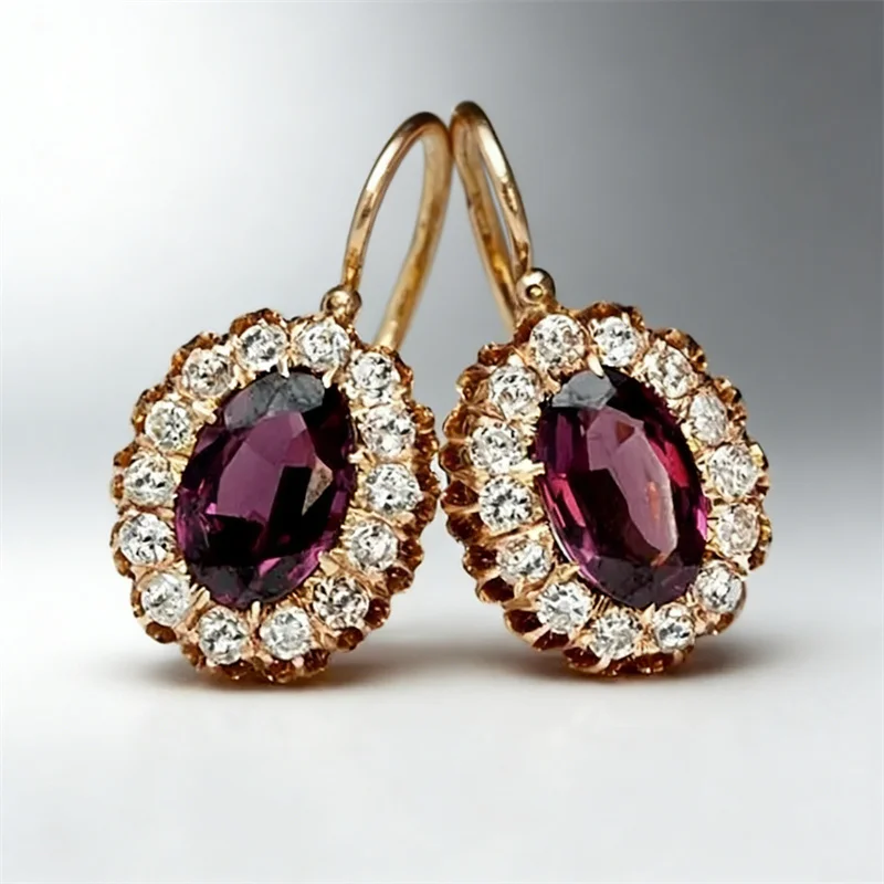 Elegant Gold Color Inlaid Red Zircon Stones Drop Earrings for Women Trendy Bridal Engagement Wedding Dangle Earrings Jewelry